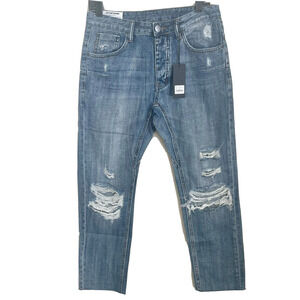 MAN X ONE TEASPOON Mr. Whites Mens Relaxed Tapered Blue Suede Jeans 30R